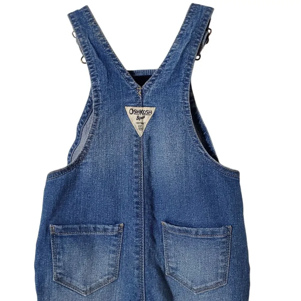 Osh Kosh B Gosh Vestbak Overalls Girls 18m Denim Jean Daisy Ruffle Bib 90s